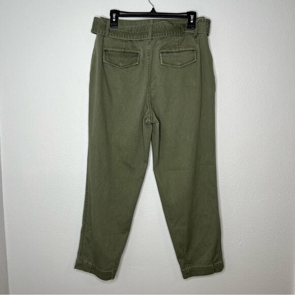 A New Day Olive Green Belted Pleated Straight Leg Ankle Pants Women's size 10 - Picture 2 of 5